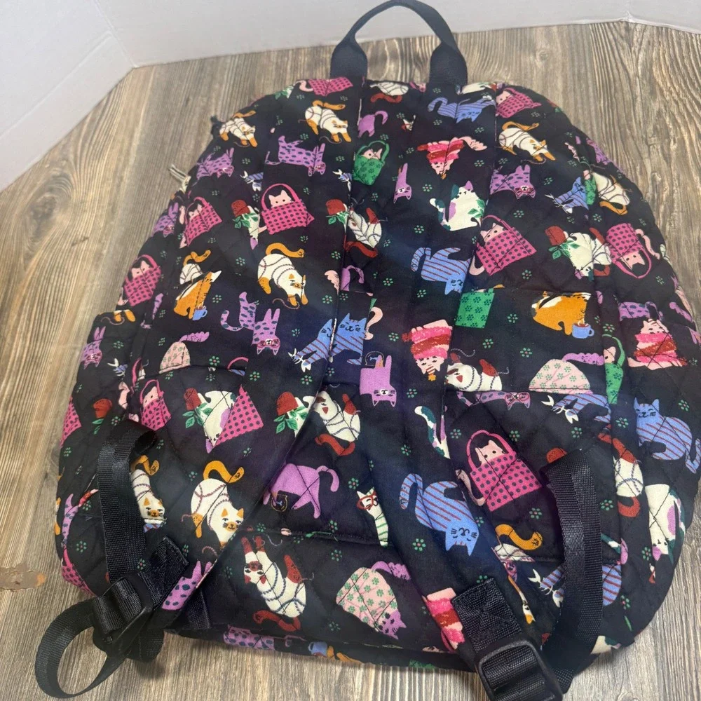 Vera Bradley Large Backpack In Cotton Herding Cats Black Fit Laptop 17